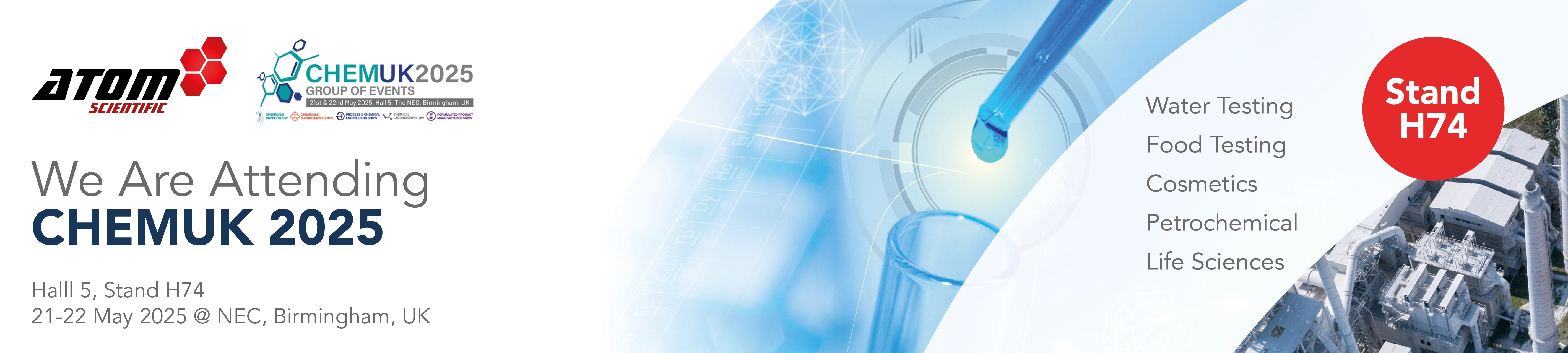 Banner Indicating Atom Scientific is attending CHEMUK2025