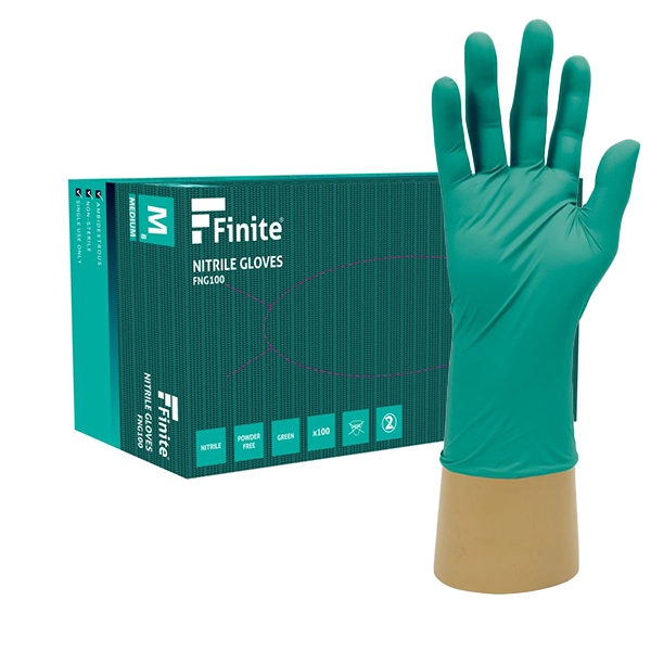 Finite PF, Nitrile Gloves, Green, Powder Free, S-XXL