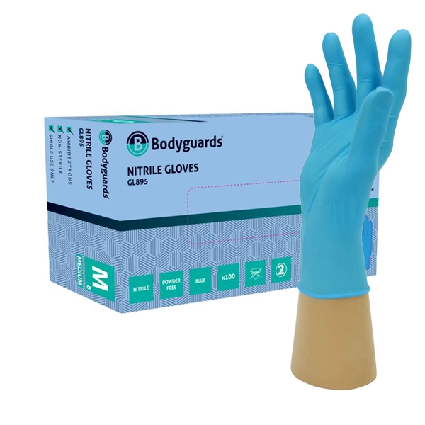 GL895 Blue Nitrile Gloves, Powder Free, S-XL
