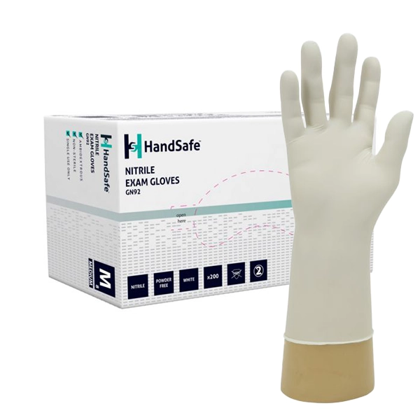 GN92 HandSafe, Nitrile Gloves, White, Sensitive, Powder Free, XS-XL