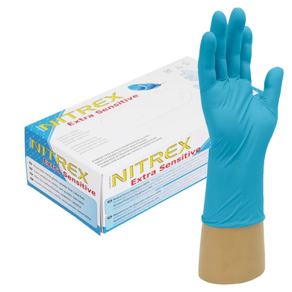 GN01 Nitrex, Nitrile Gloves, Blue, Extra Sensitive, Powder Free, XS-XL
