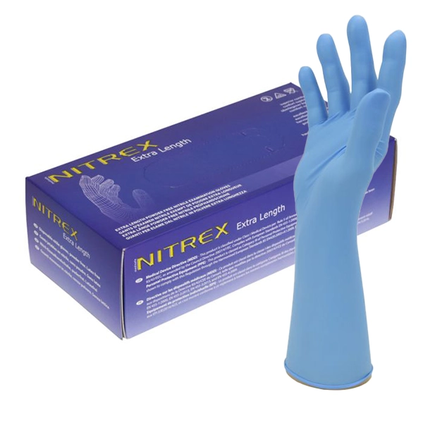EGN08 Nitrex, Nitrile Gloves, Blue, Long Cuff, Powder Free, S-XL
