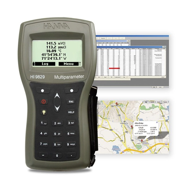Waterproof pH/ORP, EC, DO, Turbidity Meter, HI9829, with GPS, Logging, 4m - 20m probe